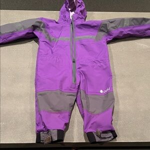 Purple and Gray Oaki Kids' Hooded Rainsuit
